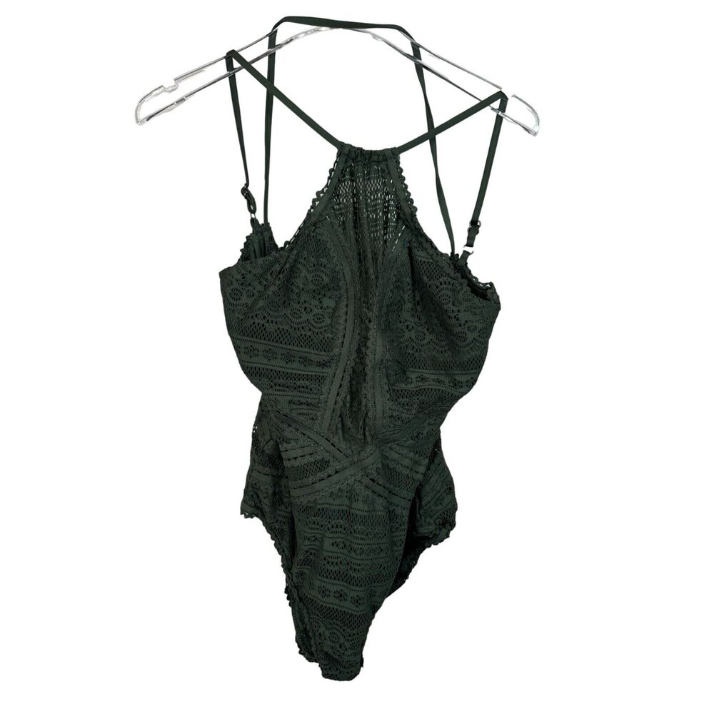 Beca Crochet Lace One Piece Swimsuit Deep Army Military Green M Boho